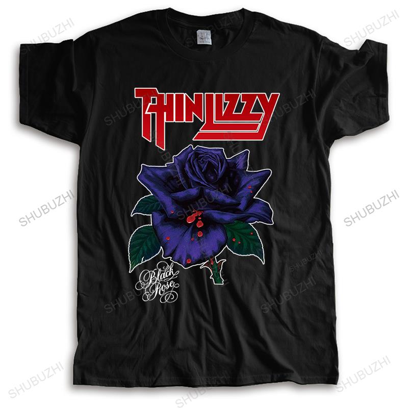 Men crew neck tshirt cotton brand teeshirt black Thin Lizzy Black Rose male summer tshirt loose style cool teeshirt plus size