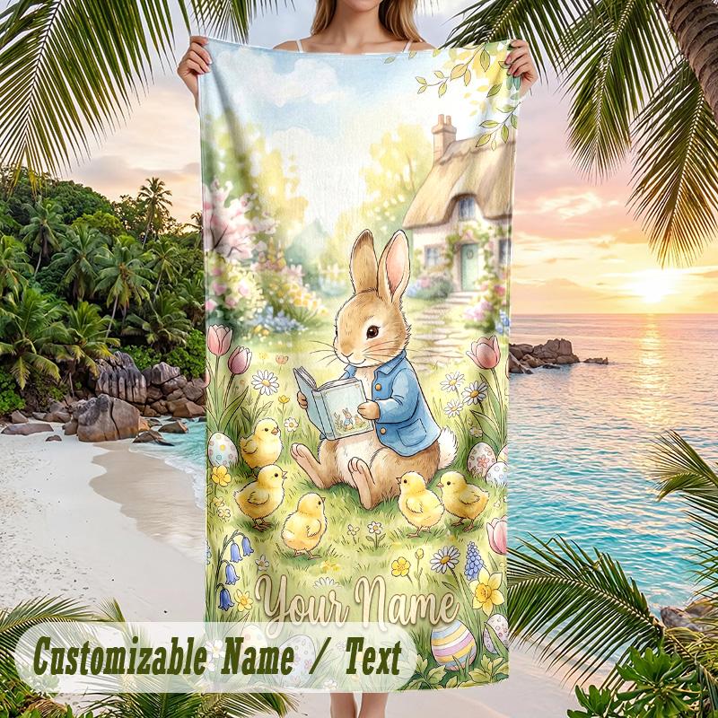 Peter Rabbit Beach Towel, Personalized Custom Text, Quick Dry Soft Large Towel For Swimming Pool Travel