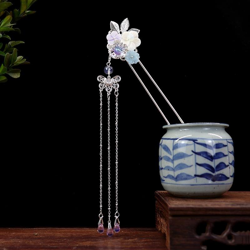 Handmade Retro Fairy Long Fringed Hairpin, Step Hairpin, Women's Ancient Costume Disc Hair Hairpin, Ancient Hanfu Headgear Accessories