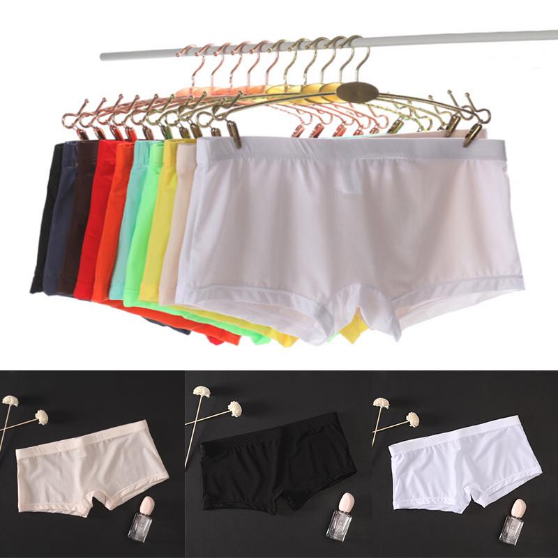 Men Sexy Seamless Underwear Ultra-Thin Transparent Boxer Mesh Panties Shorts
