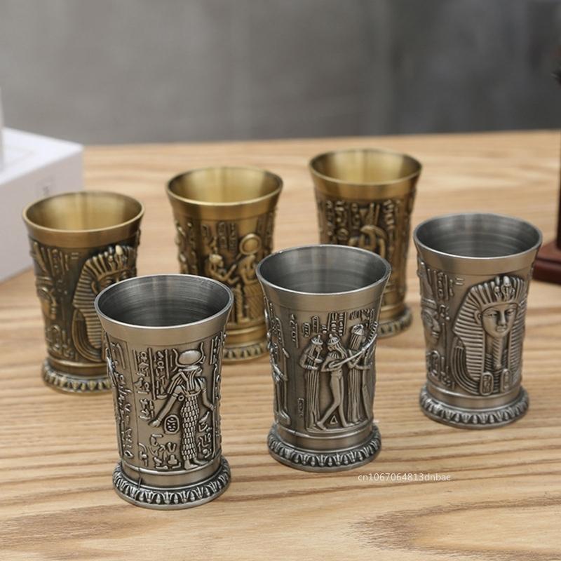 Vintage Metall Ägyptisches Weinglas Pharao Tut Gravur Kelch Metall Cocktail Whiskey Bar Becher Wasserglas Bar Heimdeko