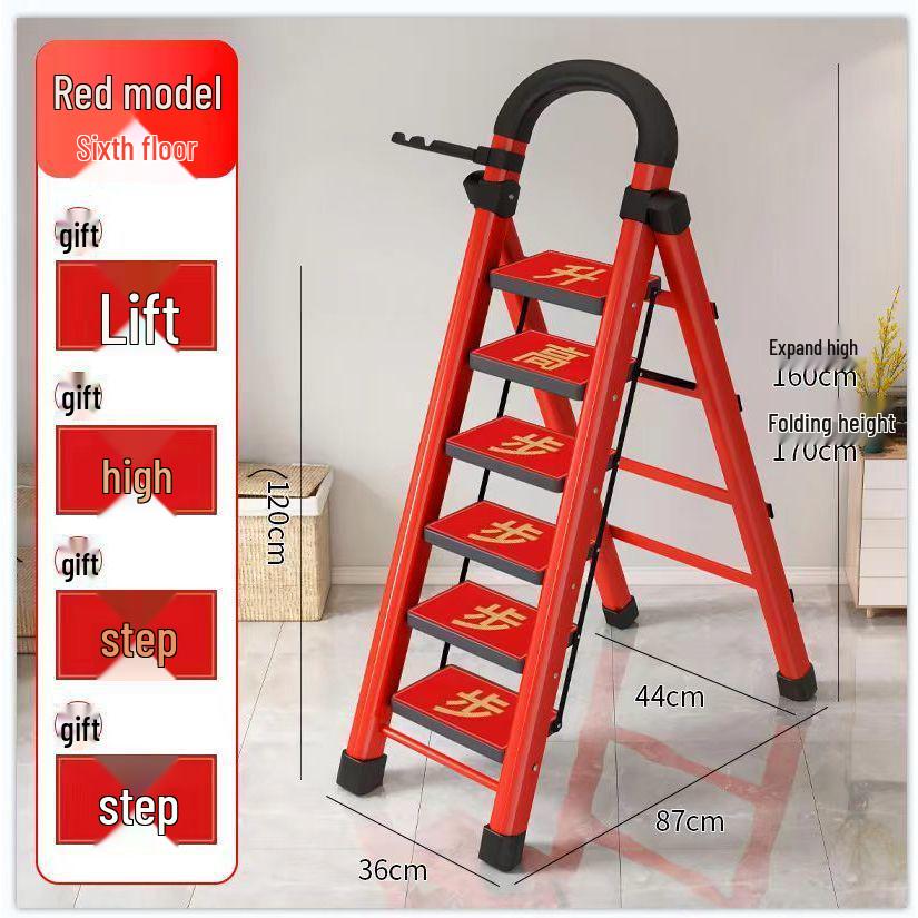 Multi-Functional Telescopic A-Frame Folding Ladder - Thick Carbon Steel Step Ladder for Indoor Use