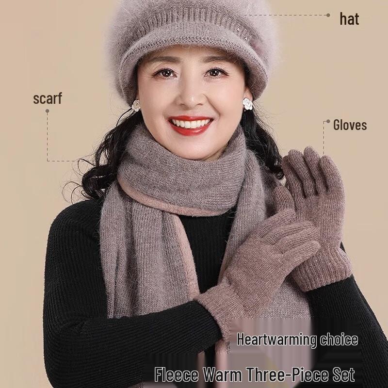 Warm Rabbit Fur Winter Hat for Senior Women