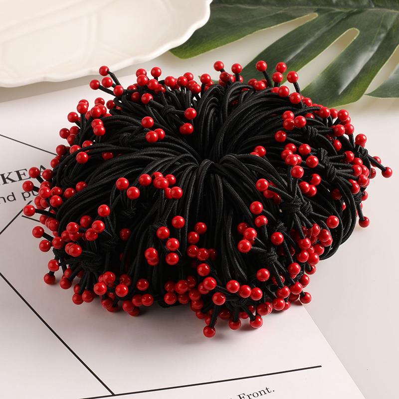 

10шт / набор головы веревка корейские волосы веревка эластичная резинка девочки головной убор маленькая красная бусина волосы кольцо хвост дети аксессуары для волос