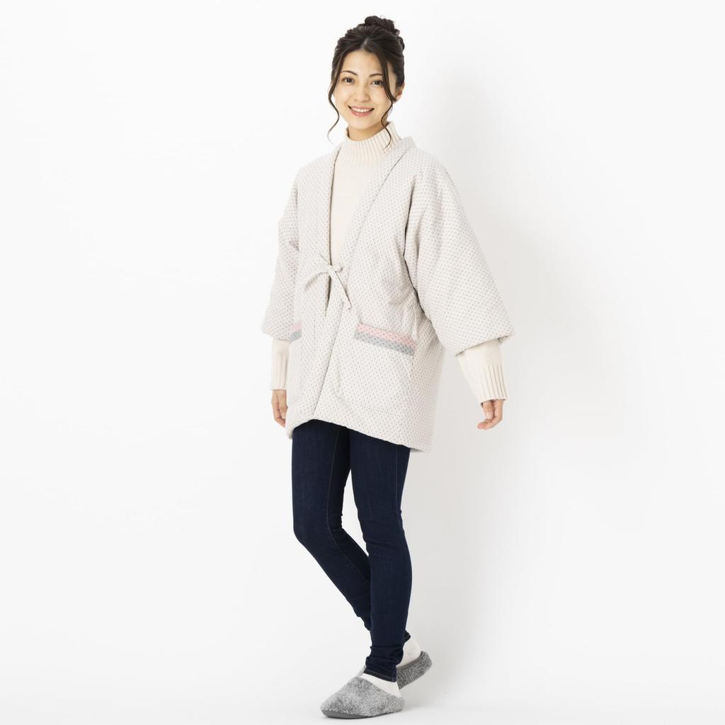 Watano Sato Hanten padded Kurume Dobby Weave Hanten 8080 Arare Pattern White (Cotton Village) Japanese-made Women's (short jacket) - Cotton-filled