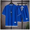Waffle Short Sleeve Summer Casual Sports Men's Round Neck Sweatshirt Set Men T-shirt Shorts Two-piece Sets Male