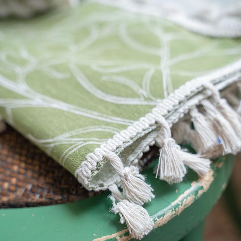 Green Leaf Home Life Decoration Curtain American Style Semi-blackout Cotton Linen Living Room Bedroom Translucen  Fringe Curtain