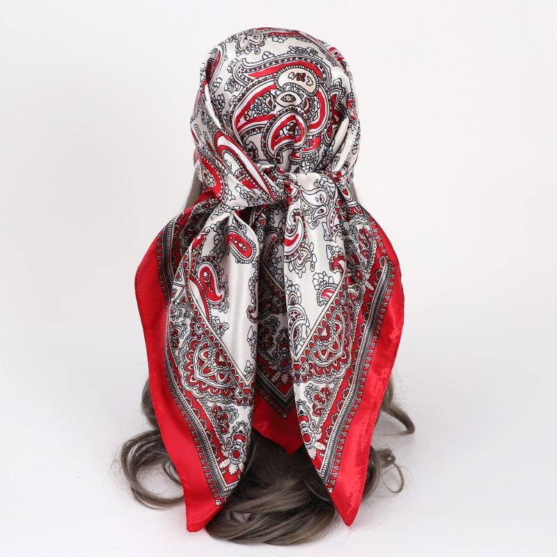 New 90 * CM Satin Square Scarf, Women's Headscarf, Scarf CO Contrasting Color Shawl Striped Simple Model