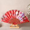 Kinesisk stil Folding Fan Hot Stamping Silke Stoff Håndholdt Fan med gullkanten blomstermønstre