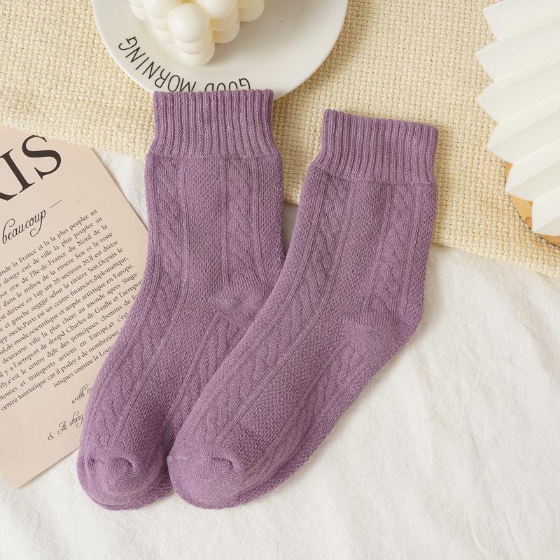 Women's Autumn and Winter Thickened Socks Warmth Purple Heart-shaped Breathable Floor Socks