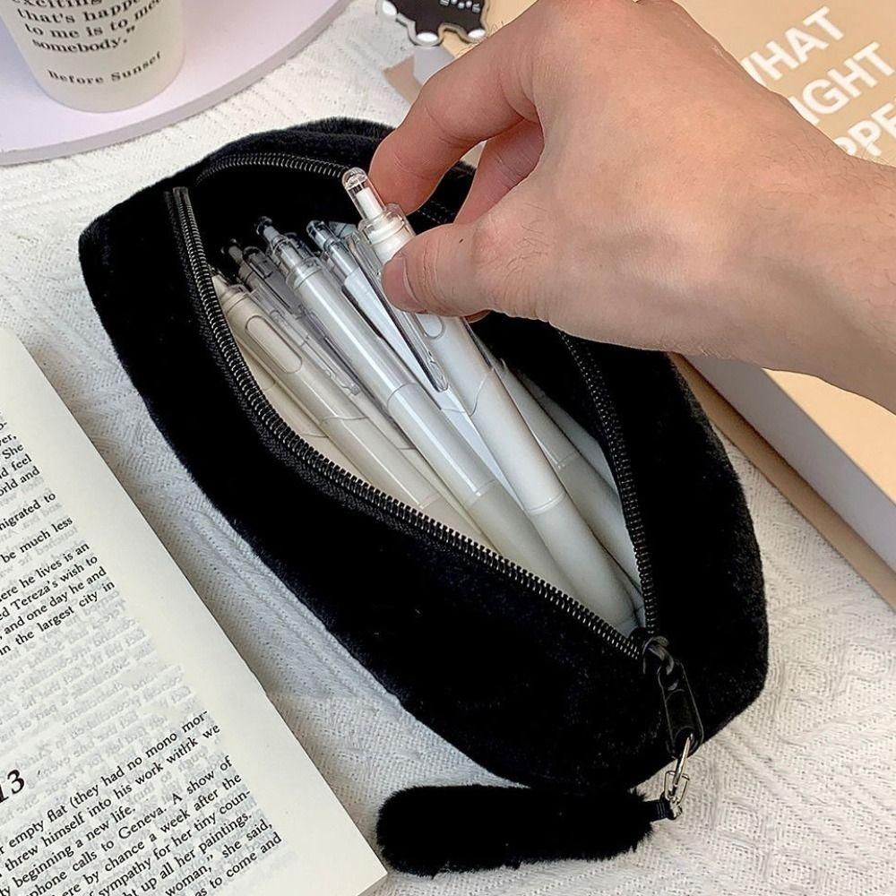 Large Capacity Cat Plush Pencil Case Animal Doll Stationery Storage Bag Black Cat Pen Bag  Boy Girl