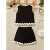 Ins Mädchen Sommer Outfit Set Junges Mädchen Urlaubsstil Einfarbige Spitze Weste Shorts Set