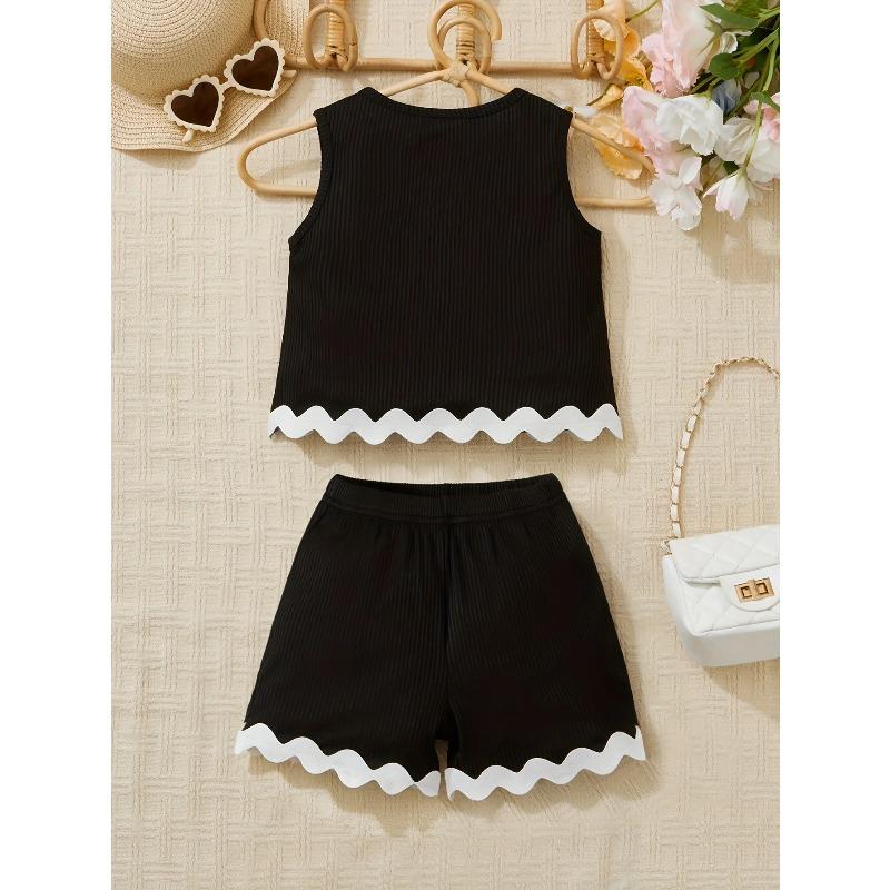 Ins Mädchen Sommer Outfit Set Junges Mädchen Urlaubsstil Einfarbige Spitze Weste Shorts Set