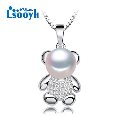 LSOOYH Moda Naturalny naszyjnik z pereł słodkowodnych dla kobiet Czeski naszyjnik z pereł Naszyjnik z misiem