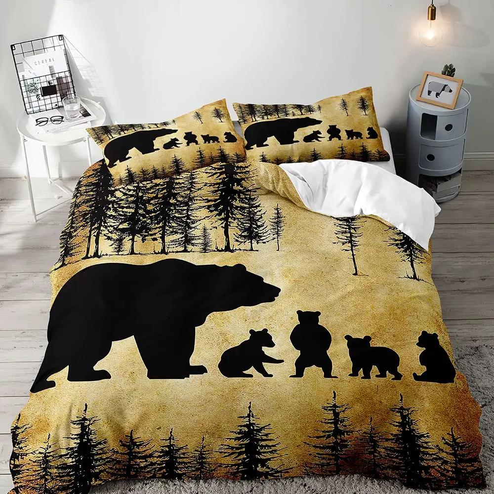 Farmhouse Bedding Sets Deer Elk Moose Mountain Woodland Animals Duvet Cover, stic Bedroom Decor, 2 Pillowcases Bedroom Decor