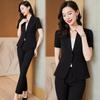 Women's Thin Black Blazer with Short Sleeves - Summer Professional Suit Set for Formal Work