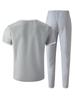 Men's Summer V-neck Waffle T-shirt & Long Pants Streetwear Sports Set