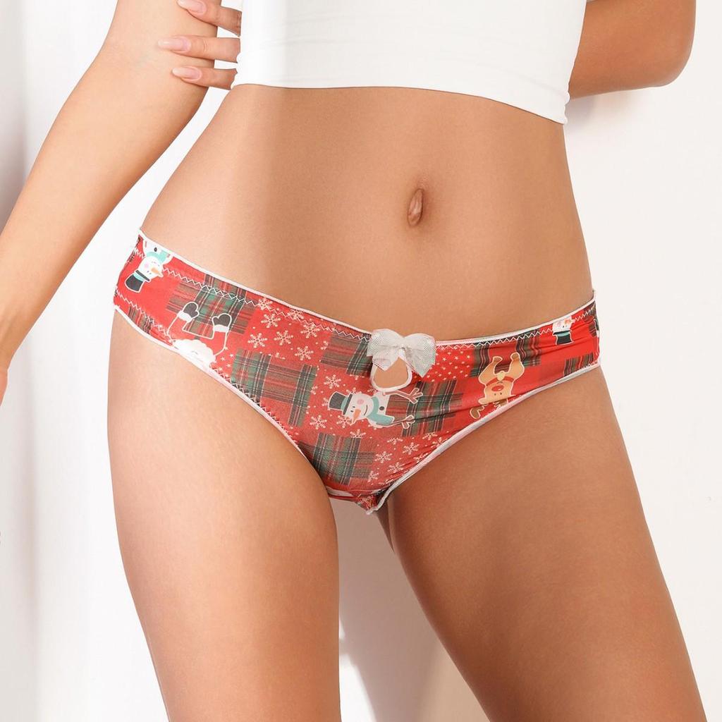Plus Size Women's Christmas Print Ice Silk T-Back Seamless Breathable Triangle Panties