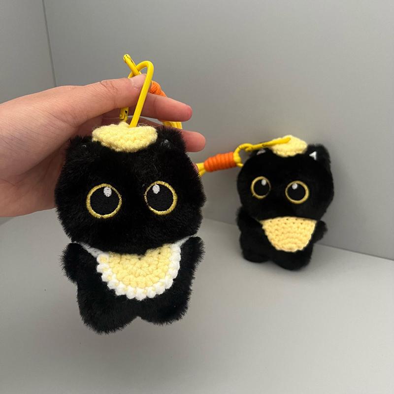 Kawaii Black Kitten Squeaky Plush Keychain Cartoon Cat Stuffed Doll Keyring Cute Bag Pendant Backpack Hanging Decoration Gifts