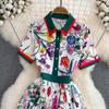 Summer Women European Style Designer Runway Dress Vintage Print Turn-down Collar Shirt Party Dresses