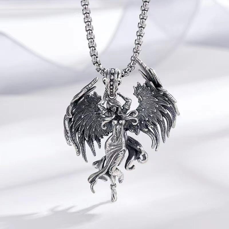 Unisex Retro Angel Wings Pendant Necklace - Punk Style & Couple Design