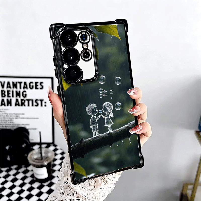 Nature Cute Child Painting Style Plating Phone Case For Samsung Galaxy S24 S25 FE S26 Edge S23 Ultra S22 S21 Plus S20 Anti-Fall