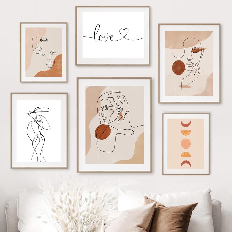 Bohemian Fashion Woman Plant Couple Abstract Lines Nordic Posters Prints Wall Art Canvas Painting Living Room Home Decor