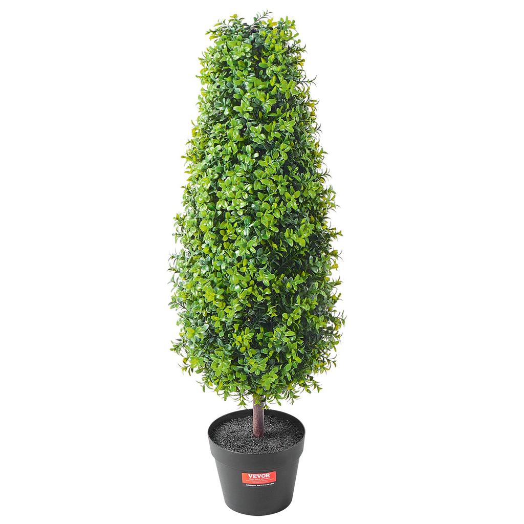 VEVOR Artificial Boxwood Topiary Tree, 36 inch Tall (2 Pieces), Faux Topiary Trees, Green Faux Plant w/ Extra Leaves & Pot & Small Decoration