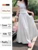 Plus Size Autumn White Pleated Midi Skirt for Women