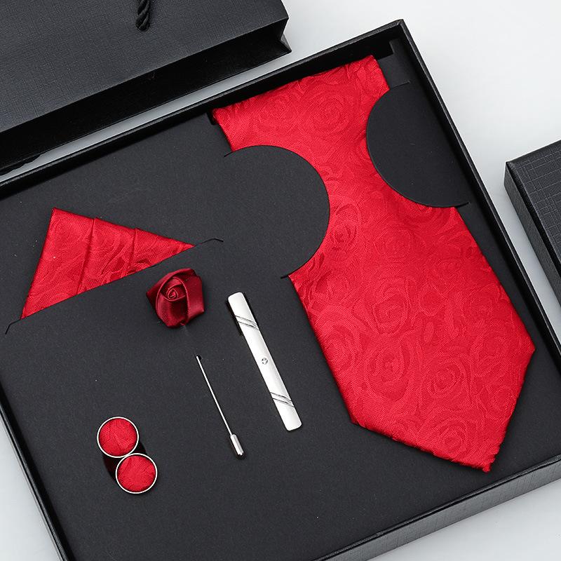 Tie Bow Tie Six-Piece Tie Men'S Dress Business Korean Edition Blue Black Red 8Cm Wedding Groom Tie