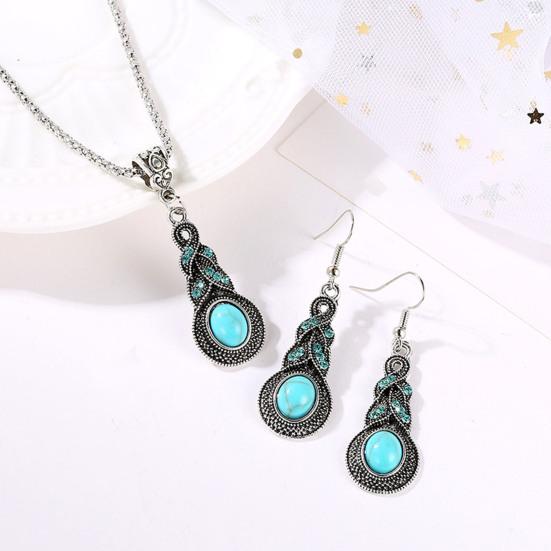 1 Set Women Necklace Earrings Faux Turquoise Vintage Jewelry Electroplating Sparkling Jewelry Set for Party