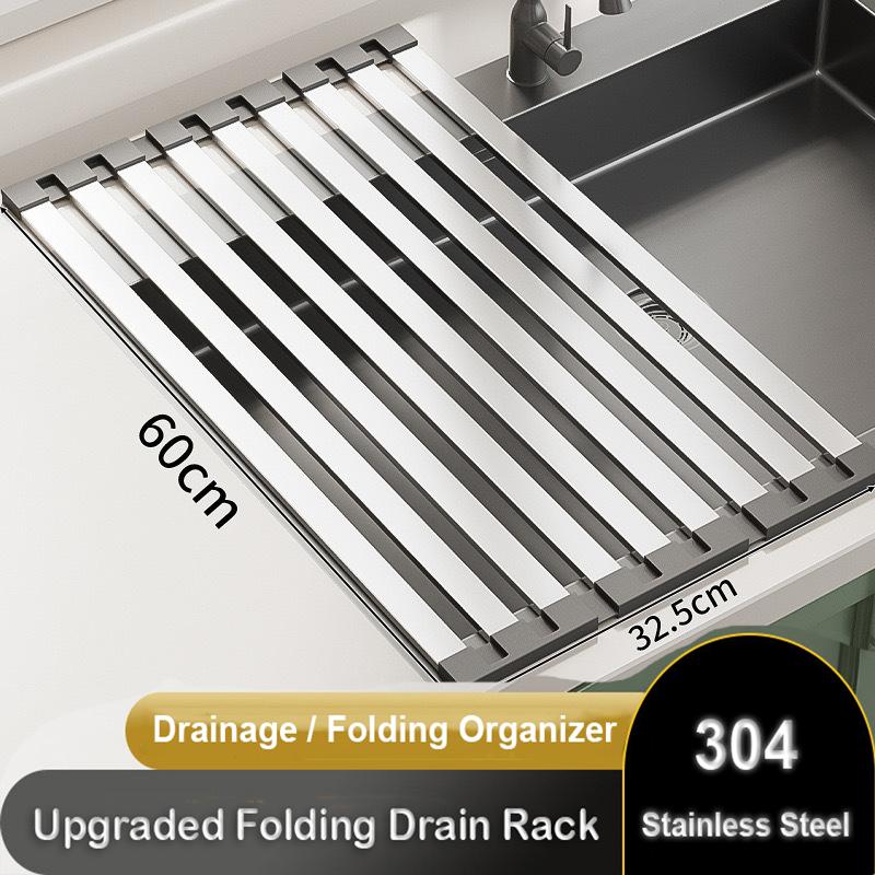 304 Stainless Steel Collapsible Telescoping Sink Drain Rack for Chopsticks Dish Organizer Basket Kitchen Sink Storage Rack