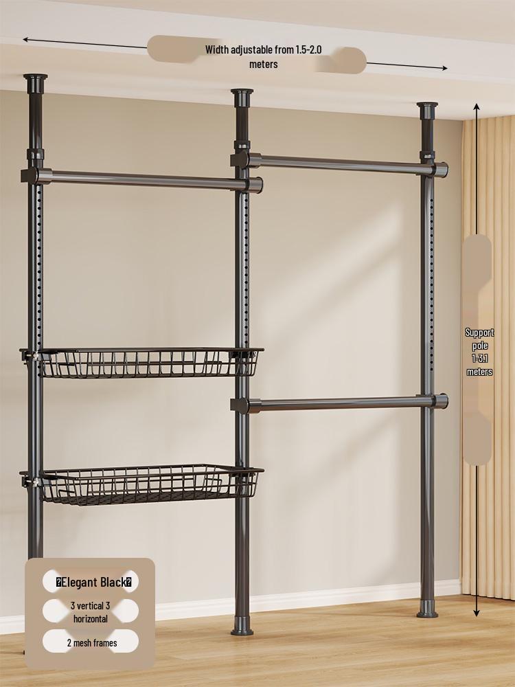 Floor-Standing Clothes Rack: Bedroom Hanger, Retractable Drying Rod, Coat & Hat Rack.