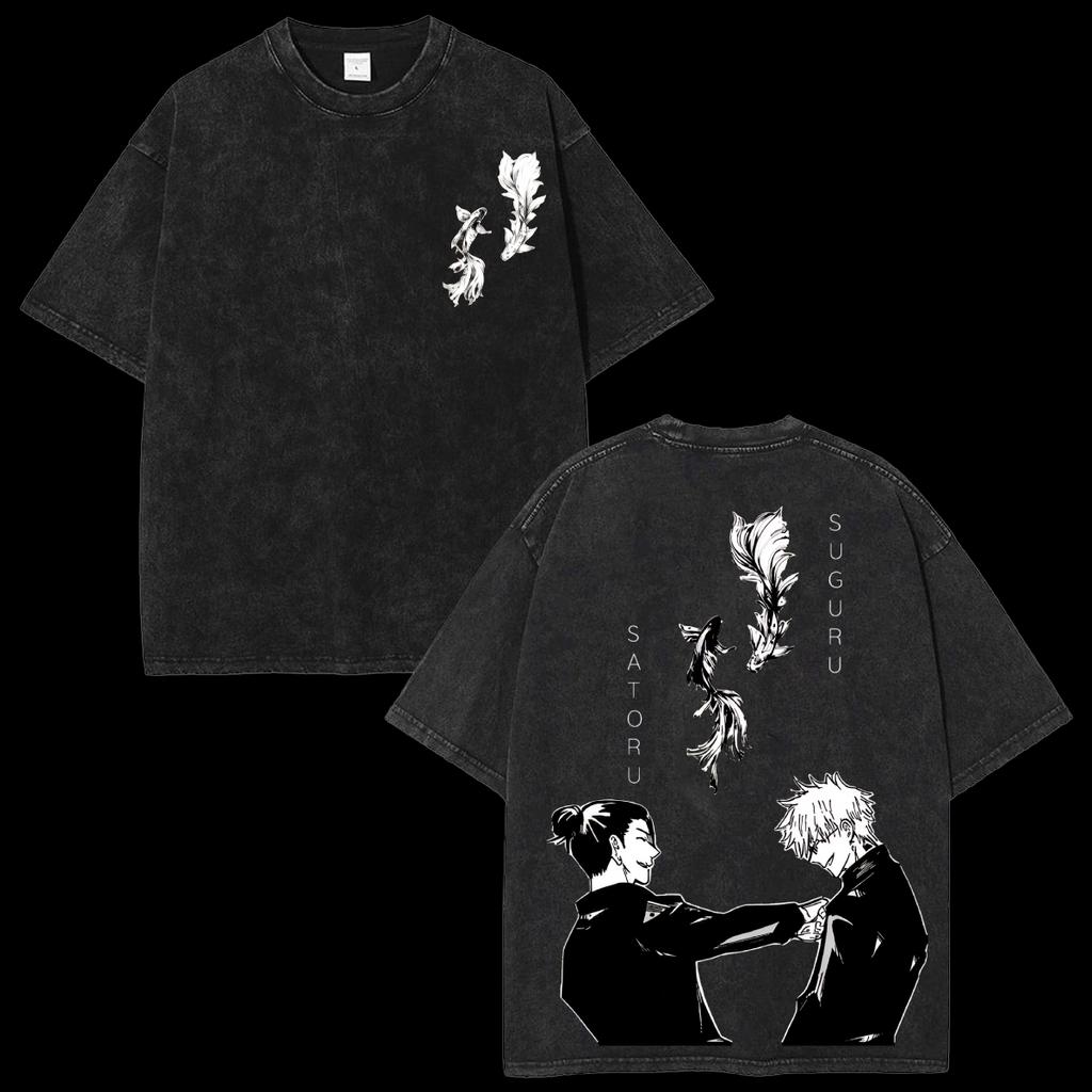 Jujutsu Kaisen Anime Graphic Washed Oversized Streetwear Y2k T-Shirt Men Women Pure Cotton High Quality Streetwear Short Sleeve Female Male Clothing