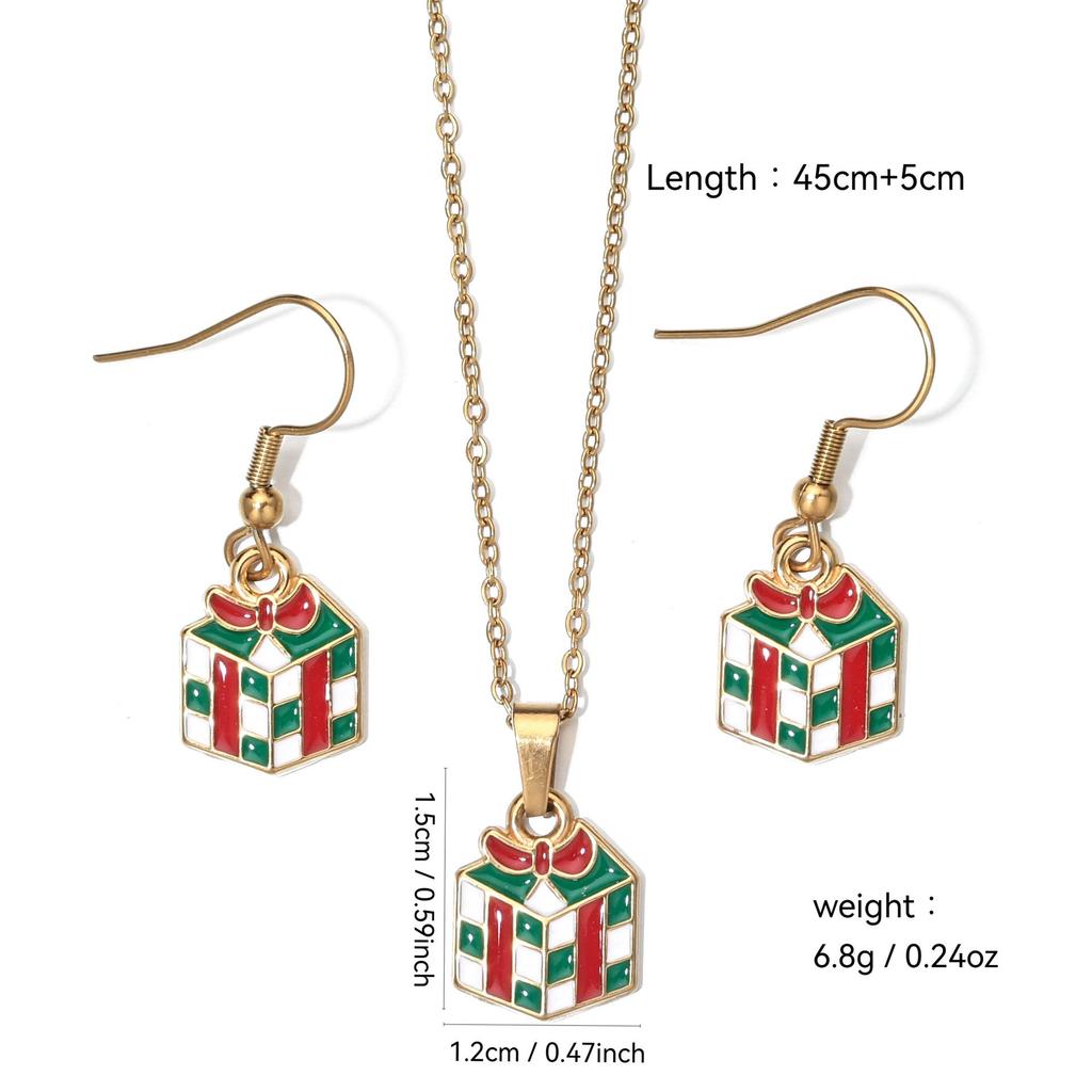 Stainless Steel Christmas Earrings & Necklace Set: Bells, Snowflakes, Santa, Tree, Candy Cane for Women