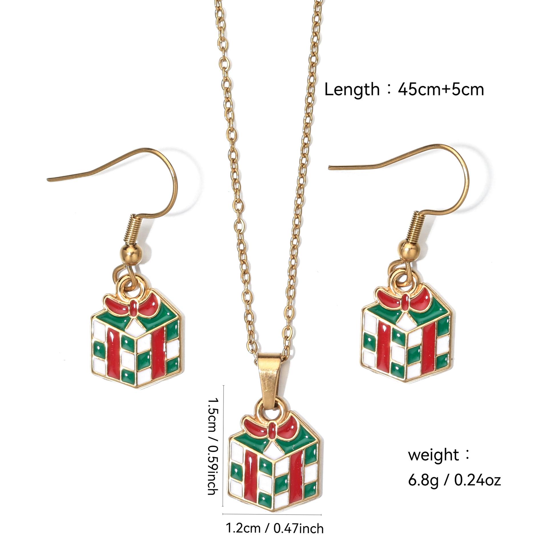 

Stainless Steel Christmas Earrings & Necklace Set: Bells, Snowflakes, Santa, Tree, Candy Cane for Women