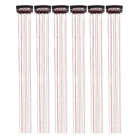 6Pcs Women Clip-in Tinsel Hair Extension Heat Resistant Colorful Long Straight Glitter Tinsel Hairpiece Women Girls Hair Accessories