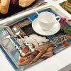 45X30cm Cute Cat Flower Pattern Placemat Dining Table Mats Cotton Linen Drink Coaster Western Pad Cup Mat For Home Decor Gifts