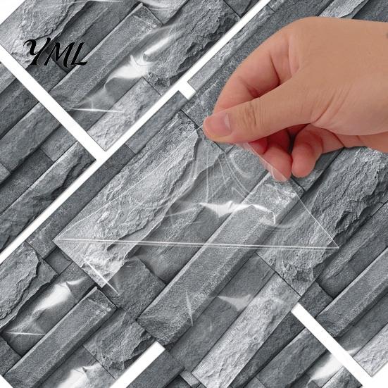 Modern Industrial Wall Decor 6Pcs Vintage Faux Stone Self?Adhesive Tiles, Waterproof Oil?Proof Backsplash Stain-resistant Covering Sticker, Peel &