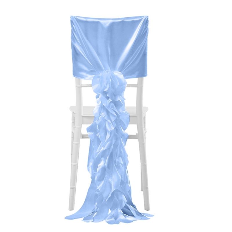 

Chiffons Cover with Ruffle Satins Chair Cover for Bamboos Chairs for Weddings and Anniversaries синій