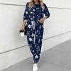 Women Floral Print Two Piece Outfit, Long Sleeve Crew Neck Top & Drawstring Jogger Pants Casual Tracksuit for Spring Autumn