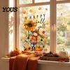 Autumn Sunflower Window Decor Halloween Static Cling Stickers, Cute Pink Ghost Owl Fox Fall Theme Glass Stickers Decals, Waterproof