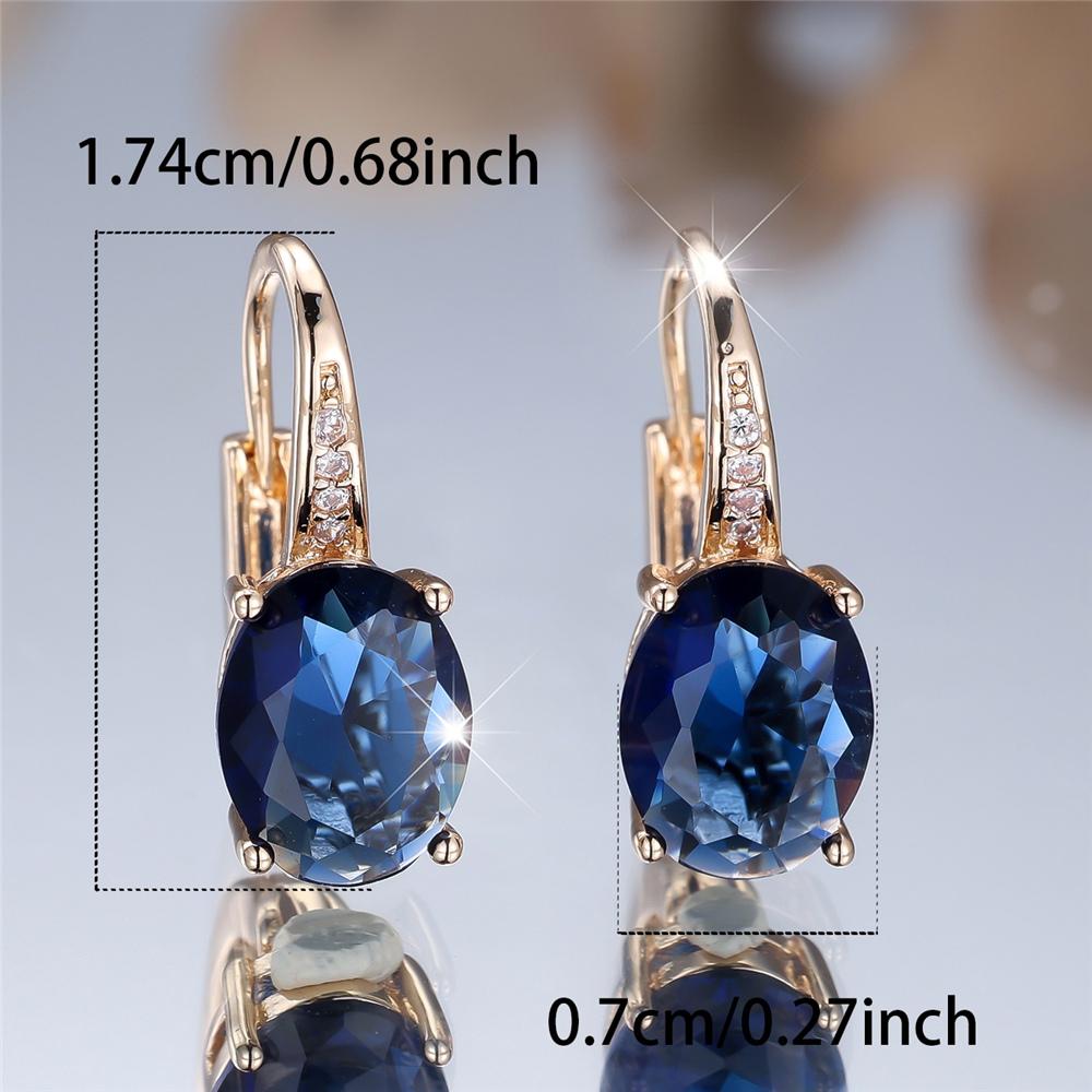 Trendy Crystal Blue Zircon Oval Stone Hoop Earrings For Women Vintage Gold Color Wedding