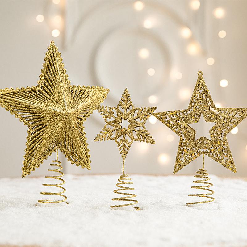Christmas Tree Top Star Wrought Iron Ornament Five-Pointed Star Sequined Atmosphere Christmas Decorations Accessories