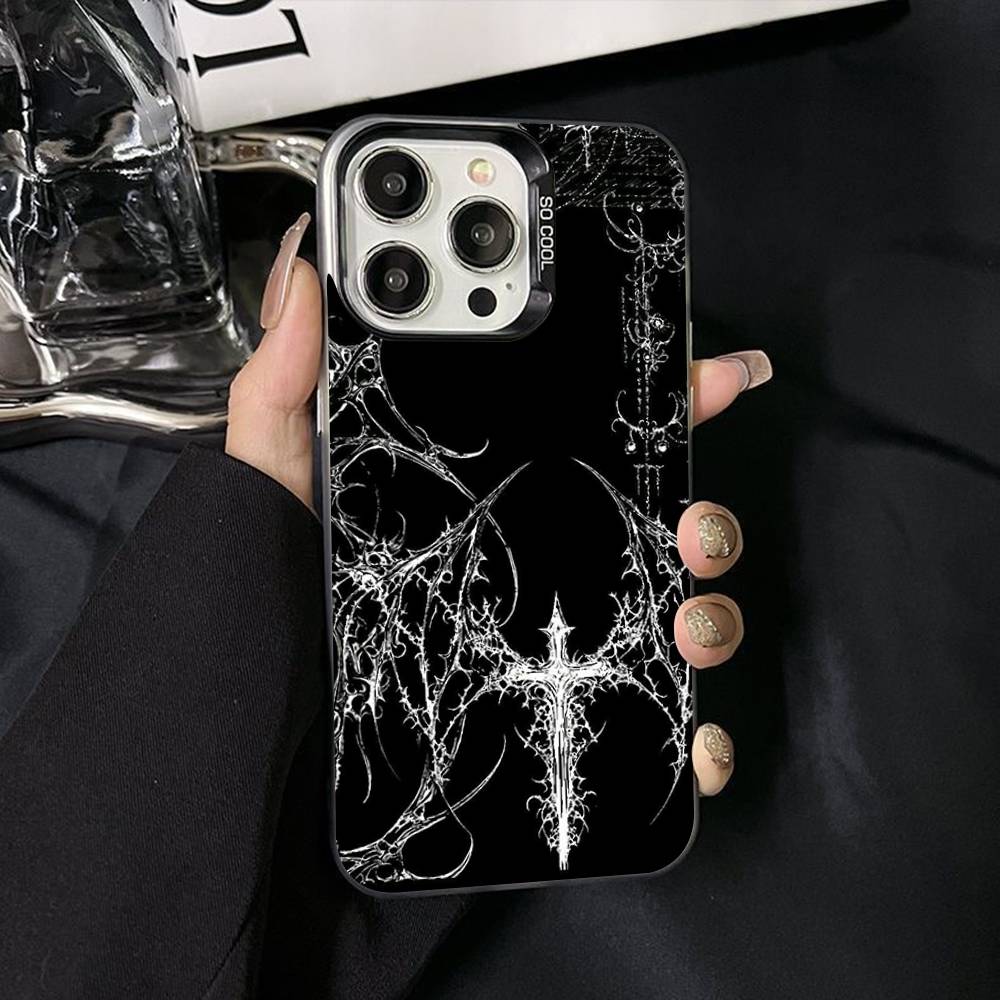 Gothic Cyber Sigil Cross Phone Case For iPhone 17 Air 16 15 14 11 12 13 Pro Max Plus X XR XS Colored Silver Hard Cover