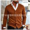 Mens Solid Color V Neck Long Sleeve Casual Knit Cardigan Sweater