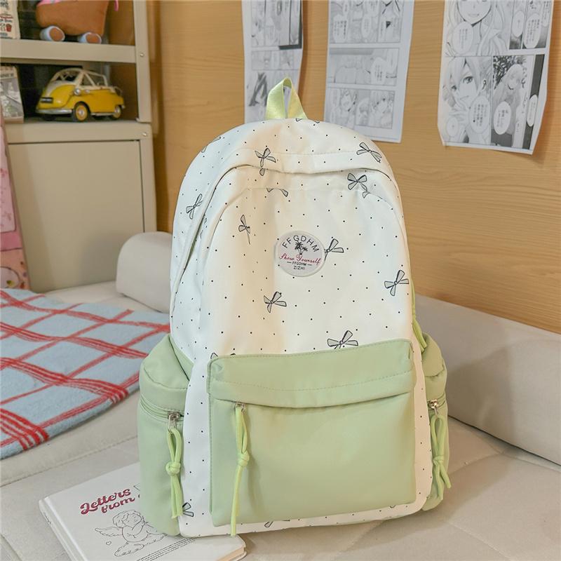 Nylon Backpack Cute Bow Print School Bag for Girls
