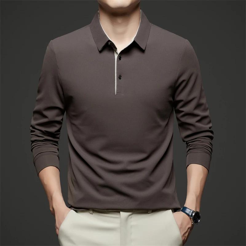 Nou Tricou Polo Casual de Afaceri pentru Bărbați, cu Mânecă Lungă, Culoare Uni, la Modă, Călduros, Confortabil, Versatil pentru Patru Sezoane