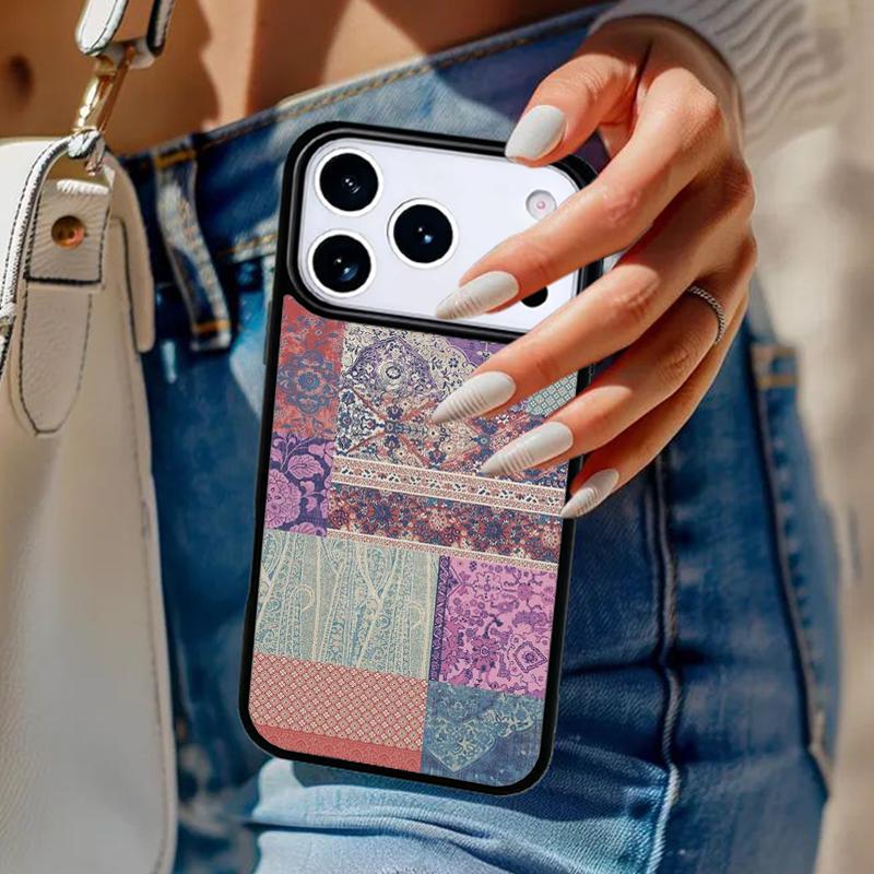 

Vintage Patchwork Phone Case For iPhone 17 Air 14 15 13 12 Max Cover For Apple 16e 11 Pro Max Plus Coque iPhone 16