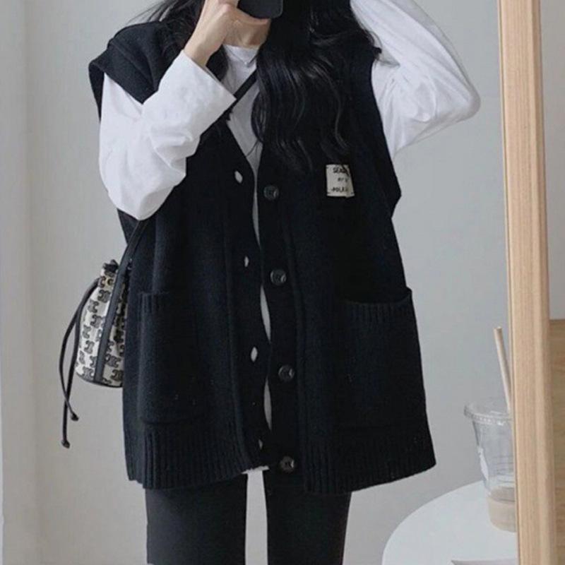 Knitted Cardigan Vest Women's Autumn and Winter Stacked Sweater Outer Wear Vest Jacket
